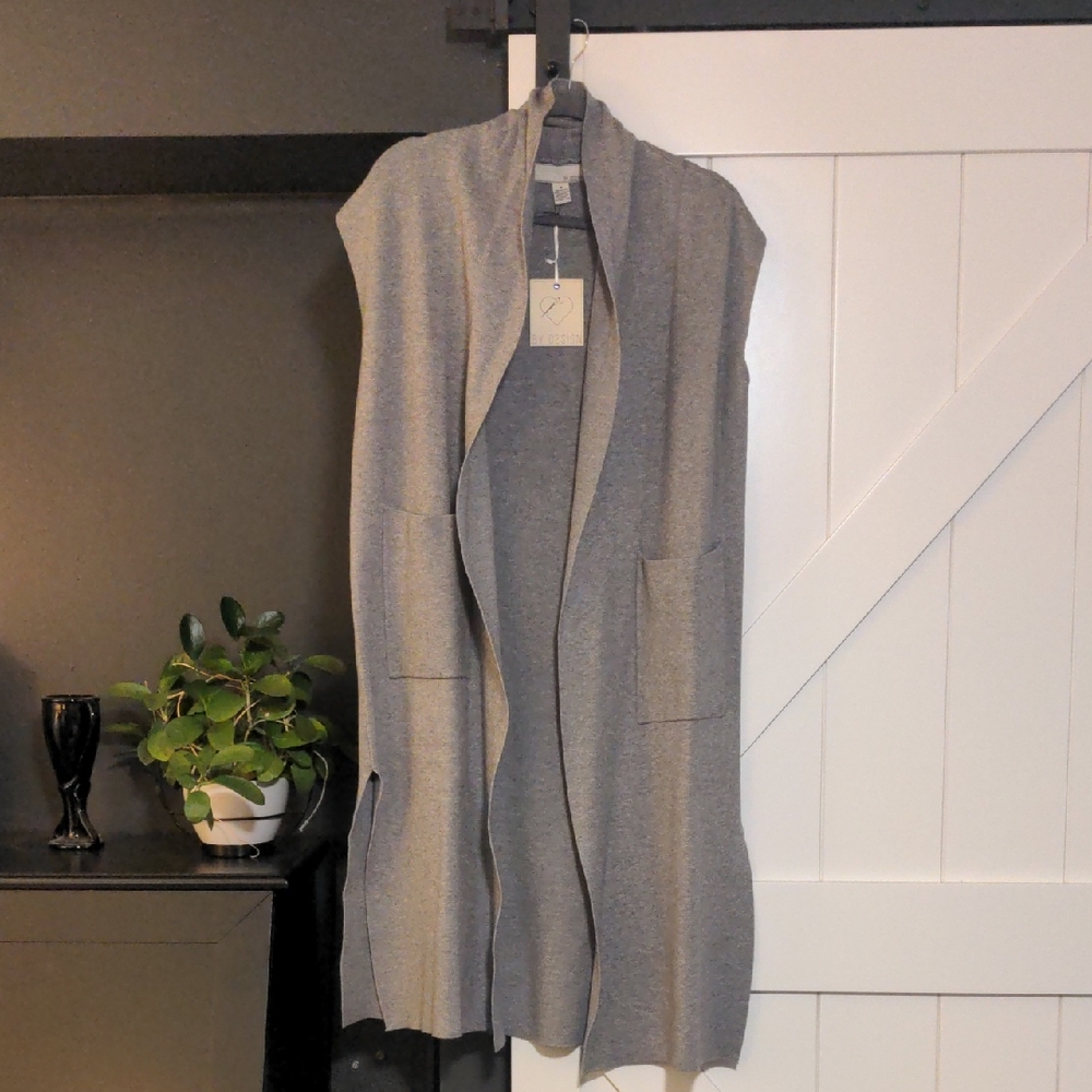 Gray Sleeveless Open Front Cardigan Vest